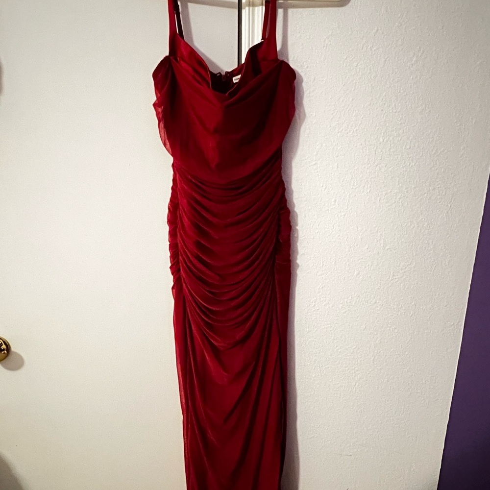 House of CB Red Ruched Cowl Maxi Dress